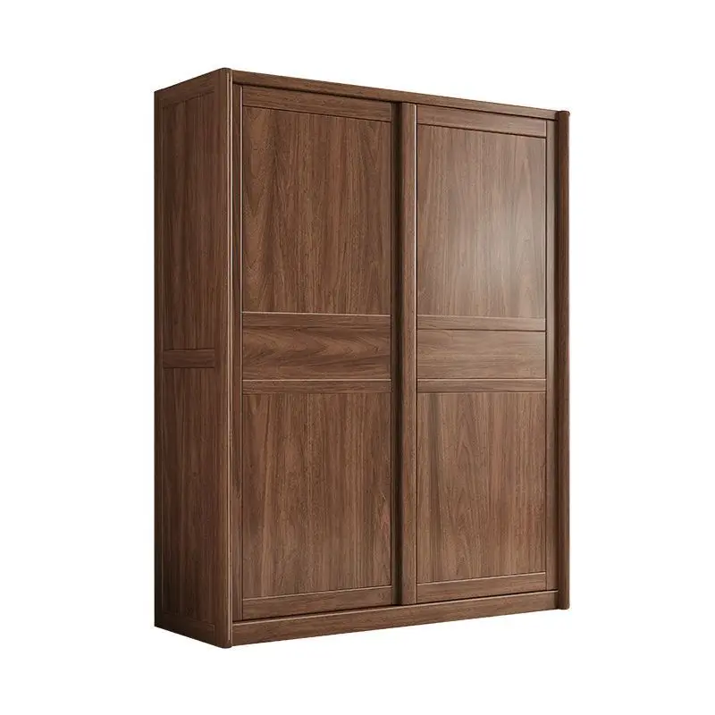 

North American black walnut sliding door solid wood wardrobe bedroom household multi-functional wardrobe