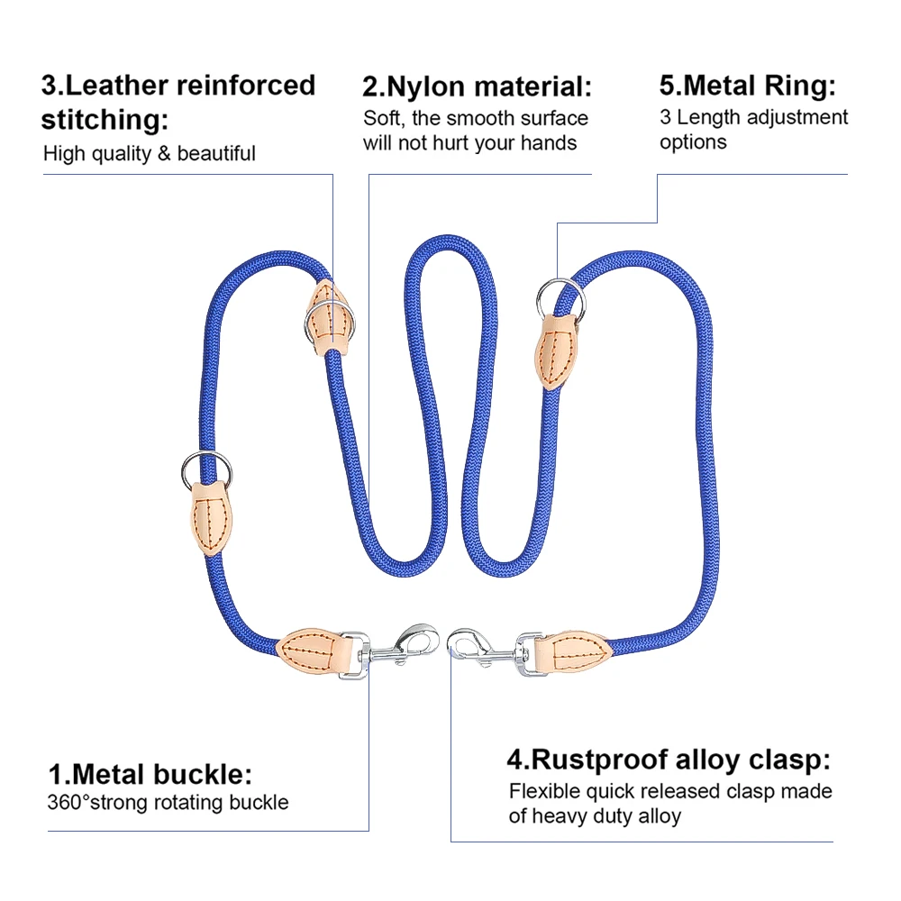 Универсальный двойной поводок для собак 2-го поколения, регулируемый нейлоновый роскошный поводок для 2 собак