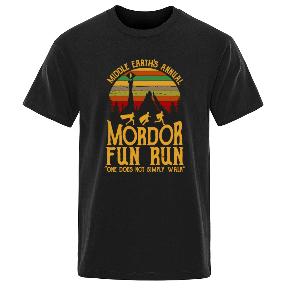 Summer Cotton Tops Cotton Loose Street Hip Hop T-Shirts Middle Earth'S Annual Mordor Fun Run Print T Shirt Men Women Tshirts