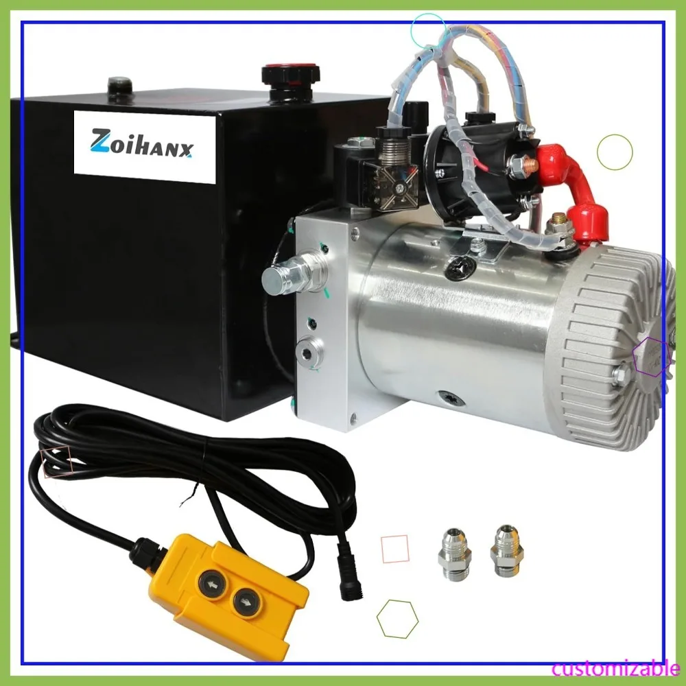 

Гидравлическая силовая установка 12В, насос двойного действия 3200 фунтов на кв. дюйм для самосвального прицепа, систем DIY