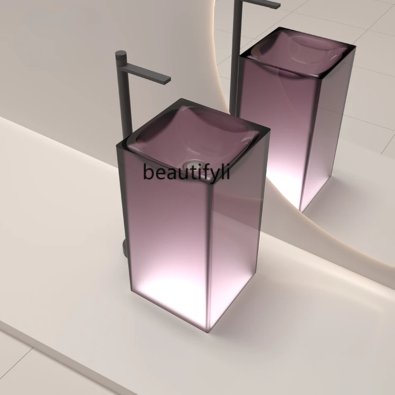 

Transparent column wash basin Hotel B & B bathroom Integrated floor-to-ceiling resin colorful column basin
