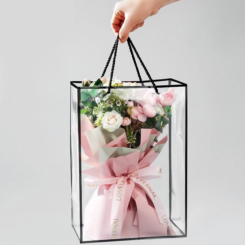 Transparent Plastic Gift Bag Flowers Bouquet Wrapping Supplies Wedding Festival Party Flower Handbag DIY Gifts Packaging Bags