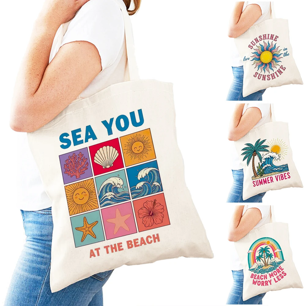 Fashion Ocean Vibes Design Women Shopper Satchel SunshineLady Daily Use Tote Bag Double Print Tropical Island Girl Shopping Bags