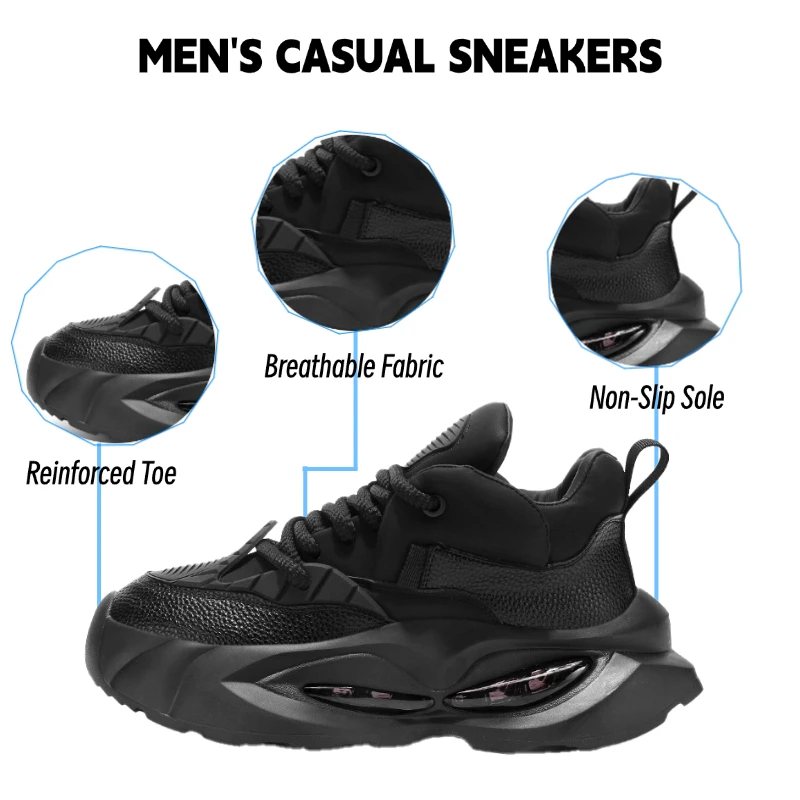 LiveDay Men's Chunky Sneakers Designer Soft Sole Casual Shoes Spring Microfiber Leather Upper Height-Boosting Platform