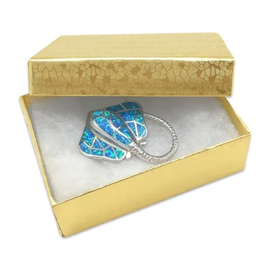 

100-Pack #32 Cotton Filled Cardboard Paper Jewelry Boxes Gift Case - Gold Foil 3.3" x 2.3" x 1.0" - for Shippi