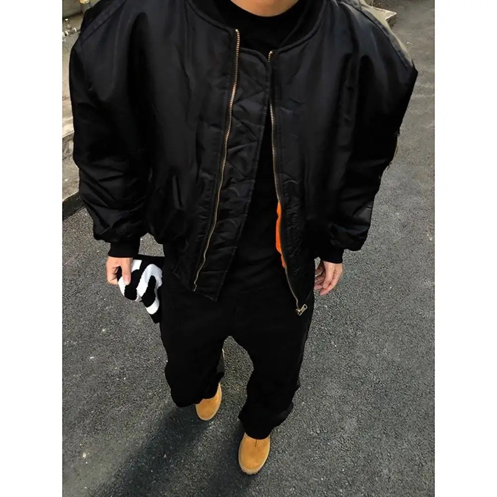 

Bla American Sle Pilot Jaet Cotton Coat Men's Winter Thiened Baseball Outwear Warm Stand Fit Long Sve Zipper