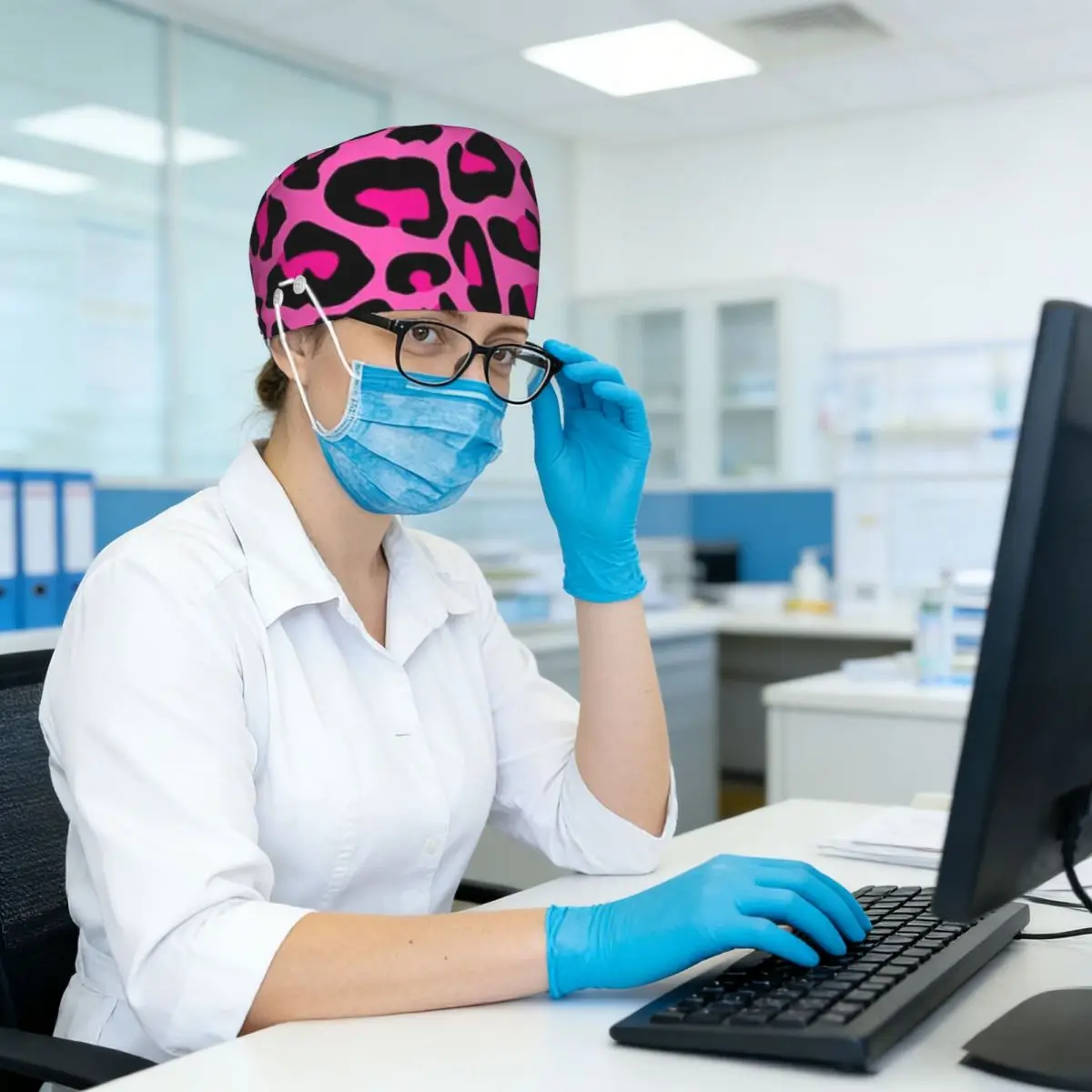 Leopard Cheetah Seamless Pattern Animal Skin Print Spots Scrub Hat Doctor Working Surgical Cap Unisex Adjustable Nursing Caps