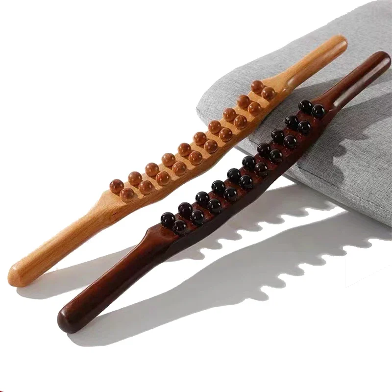 8/20 Beads Gua Sha Massage Stick Carbonized Wood Back Scrapping Meridian Therapy Wand Muscle Relaxing Body Massager Guasha