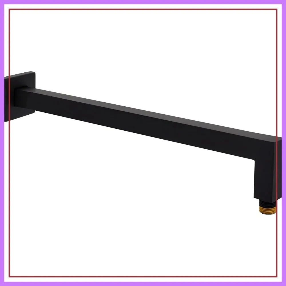 

16" Solid Brass Square Shower Arm with Anti-Scratch O-Ring Flange, Matte Black, 1/2 NPT Tapered Threads, Wall Rain Shower Extension