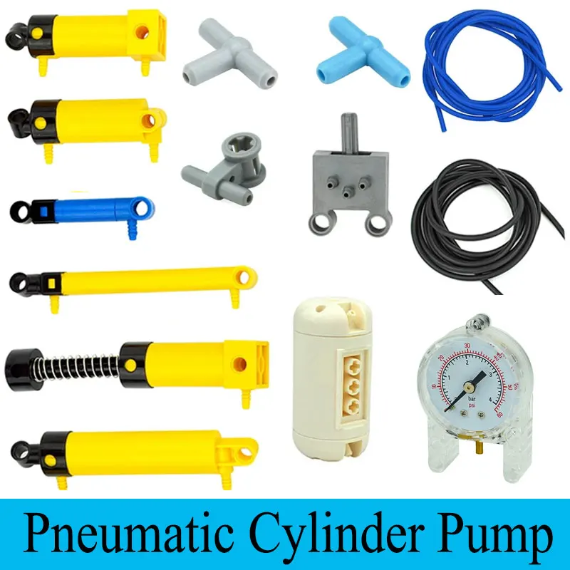 MOC Pneumatic Cylinder Pump V2 Switch Hose Air Power Technical Brick Parts Leduo 19467 19475 21828 45400 Educational Blocks