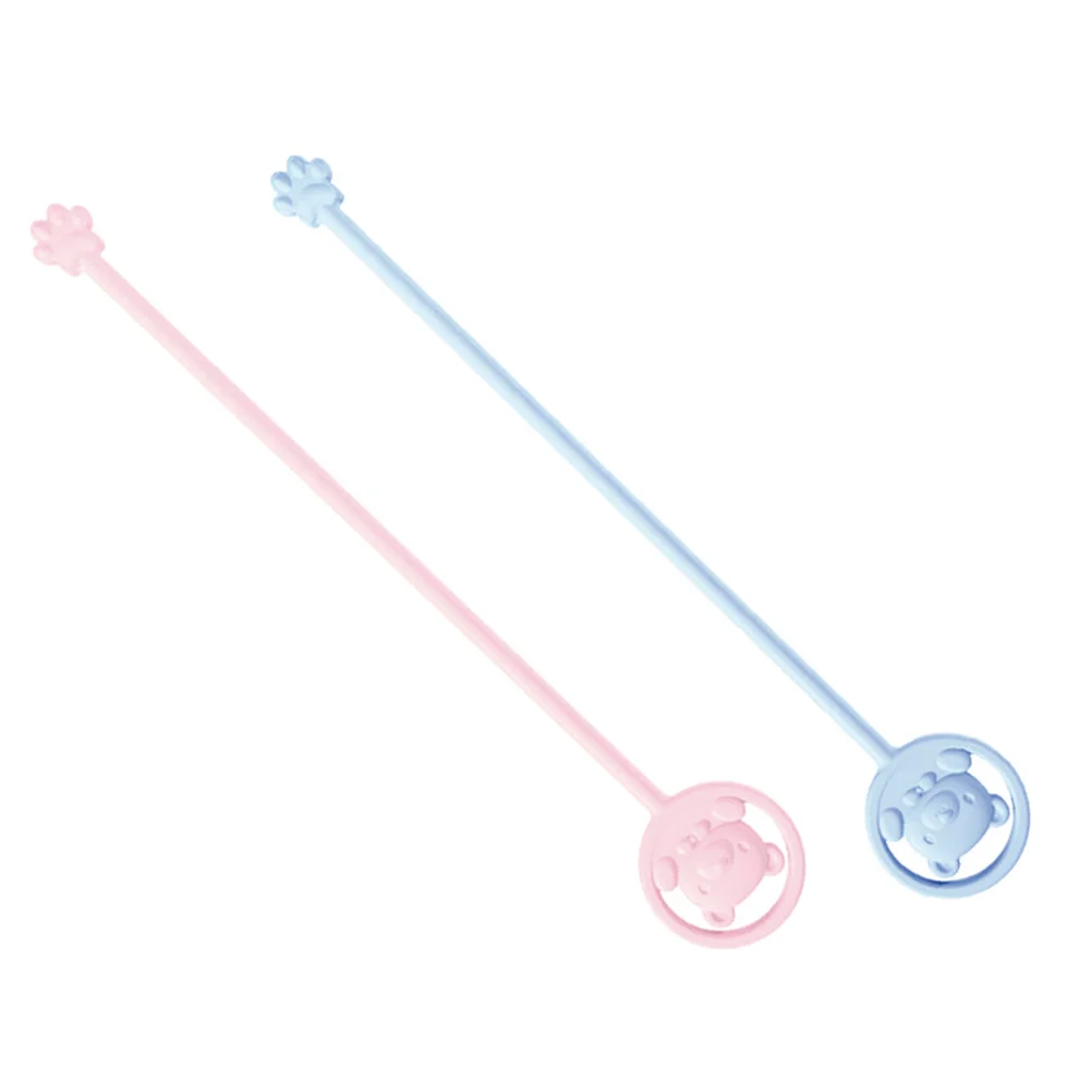 

2 шт. силиконовые палочки для перемешивания для детей, инструмент для смешивания молока с рисунком медведя, термочувствительный наконечник, V-образный коготь, анти-потерянное отверстие