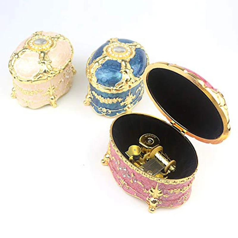 ROSIKING Oval Emboss Alloy Metal Music Box Wind Up Antique Jewelry Musical Boxes Anastasia Birthday Valentine's Day Gifts