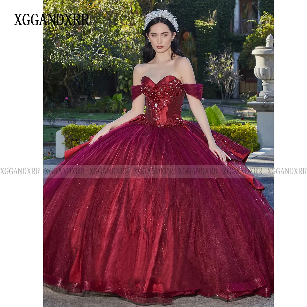 Vestido De Quinceañera Burdeos mexicano, Vestidos Rojos De 15 Quinceañera, Apliques De encaje, dulce desfile De fiesta De cumpleaños De 16 años, 2024