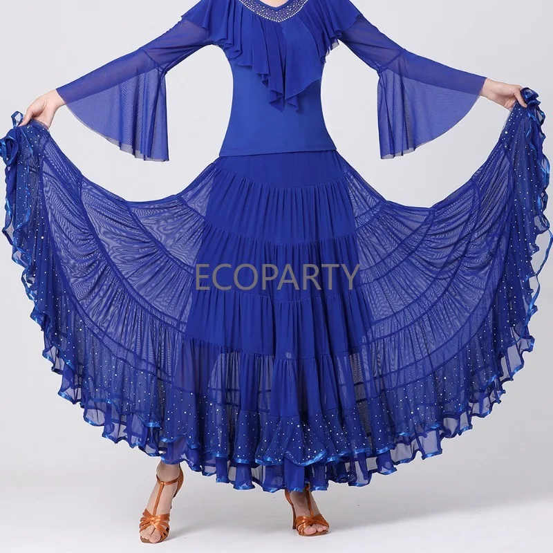 Modern Dance Practice Dance Fashion Dress Half Body Dress Ball Dance Social Performance Dress Sequin Mesh Large Swing Long Skirt