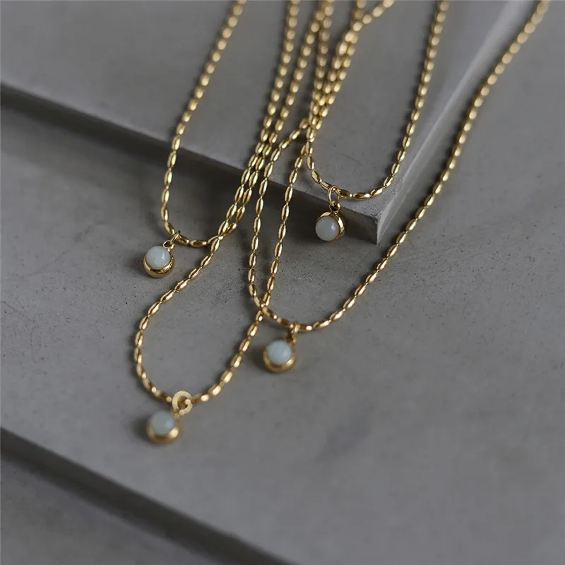 Korea Small Natural Aventurine Jade Round Pendant Necklace for Women Stainless Steel 18k Gold Plated Jewelry