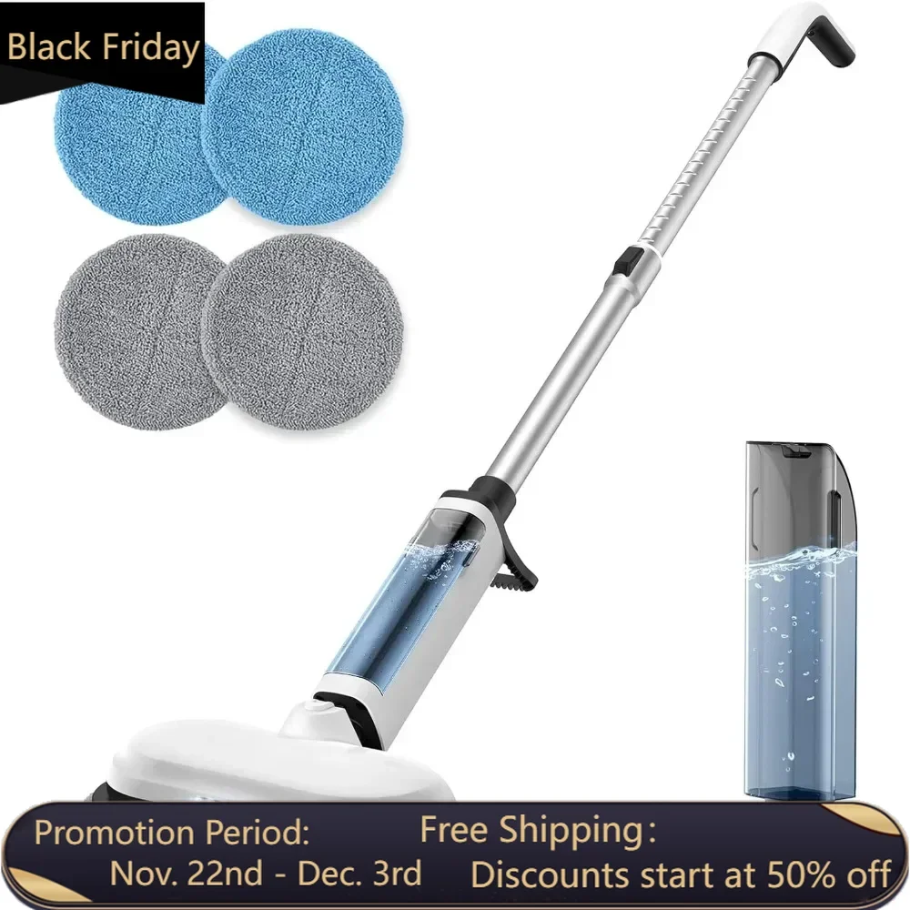 Cordless electric mop, dual motor electric rotary mop, with detachable water tank and LED headlights, laminated panel