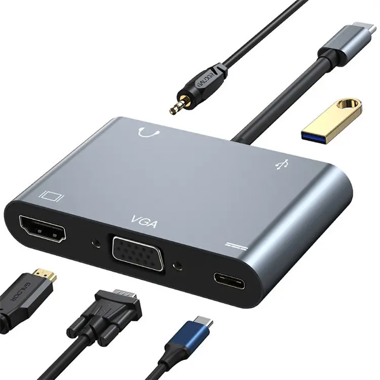 4-in-1 USB-C Hub with 4K HDMI-Compatible VGA USB 3.0 & 100W PD Charging | Universal Docking Station for MacBook & Laptop