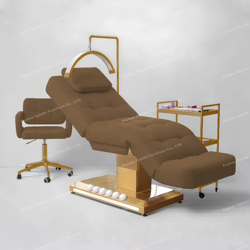 Pink Leather Electric Beauty Bed 3 Motor Heated Facial Beauty Salon Luxury Eyelash Bed Lash Bed With Lamp