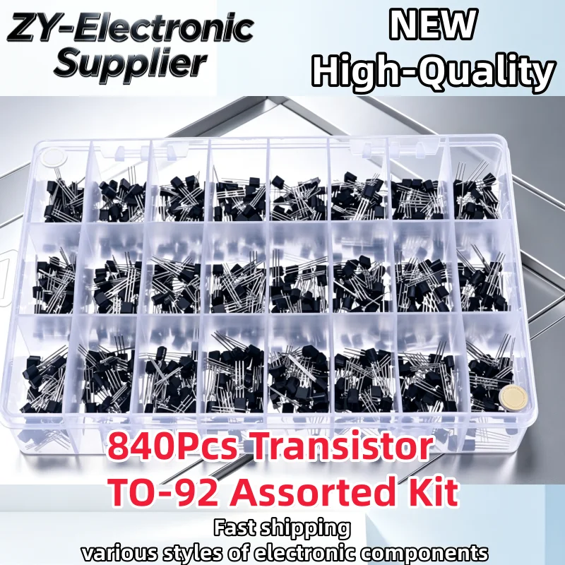 840Pcs/Set 24Values TO-92 Transistor Assortment Kit BC327 BC337 BC547 2N2222 3904 3906 C945 PNP/NPN Transistors Pack