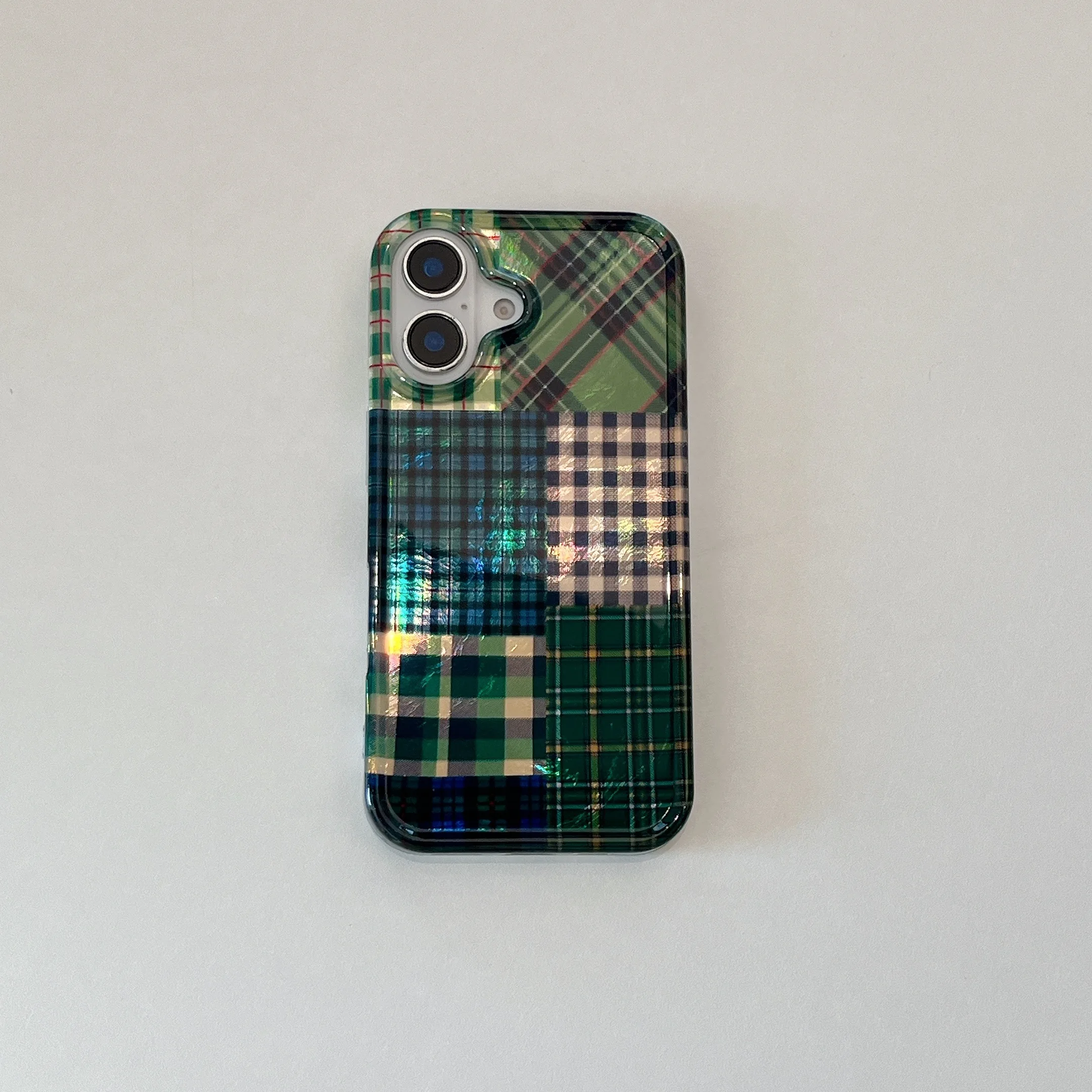 Kreative INS Green Splicing Checkers Doppelschichten Modische Handyhülle für iPhone 16 15 14 13 Pro Max Rückseite Handyhülle Capa
