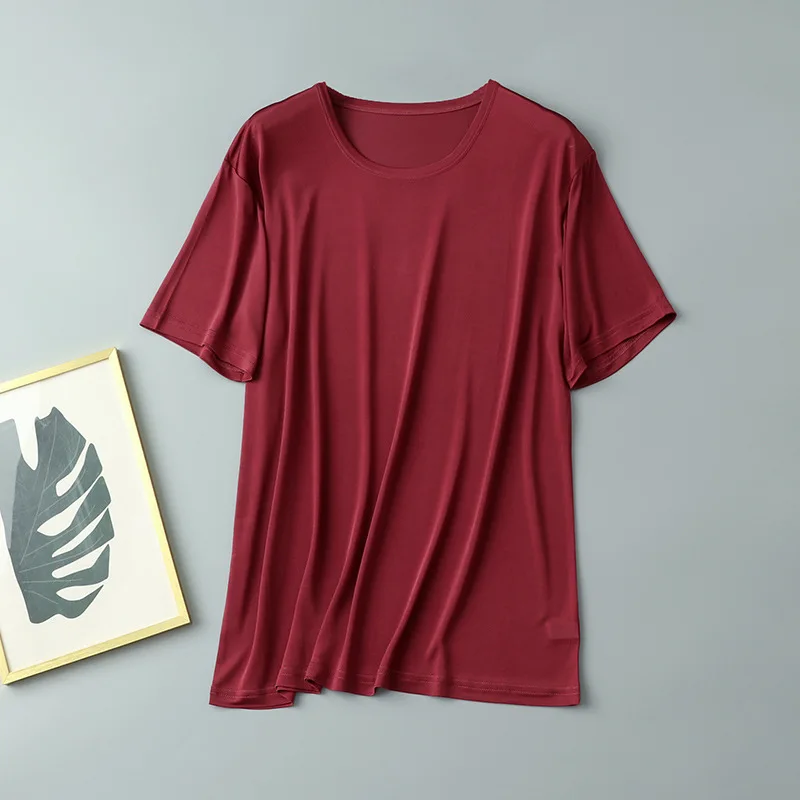 Luxurious Man 100% Mulberry Silk T-shirts Anti Wrinkle Elastic Quality Tops Breathable Soft High End