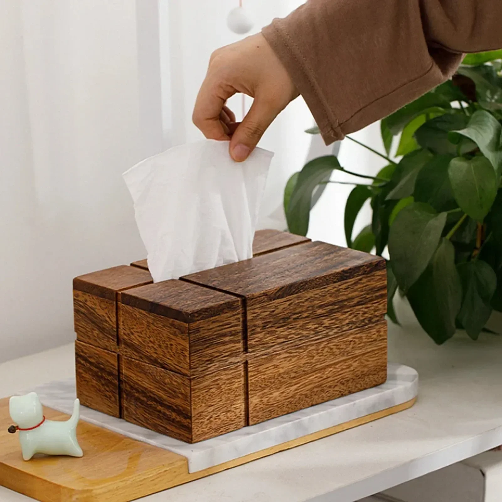 yesTissue Box Cover Wooden Black Walnut Holder Paper Storage Organizer Home Decor Desk Accessories Modern Minimalist Case