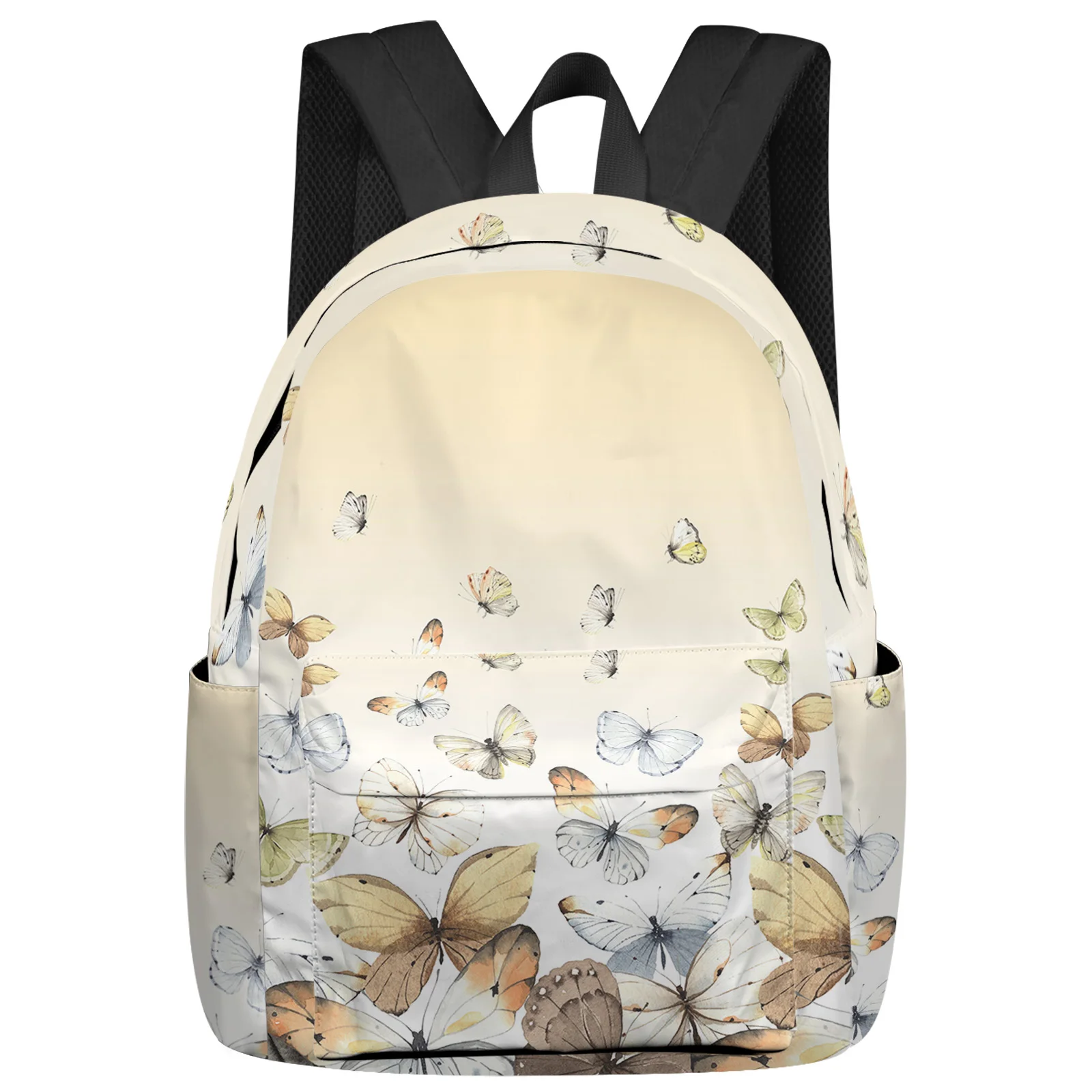 Pastoral Butterfly Khaki Yellow Gradient Women Man Backpacks Waterproof School Backpack For Student Boys Girls Bags Mochilas