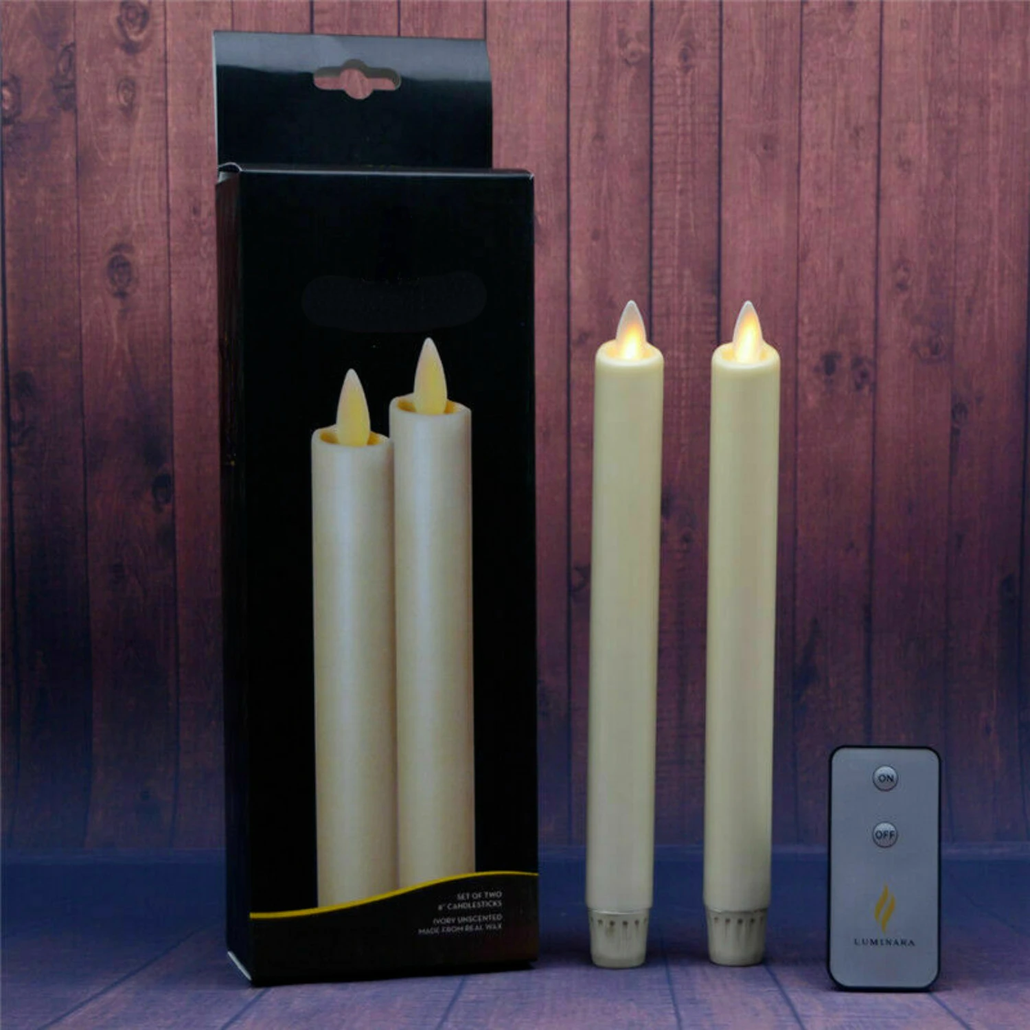 Transform Your Home Decor with Exquisite Ivory Flameless Taper Candles - Set of 2. Experience Peaceful Atmosphere and Safe Illum