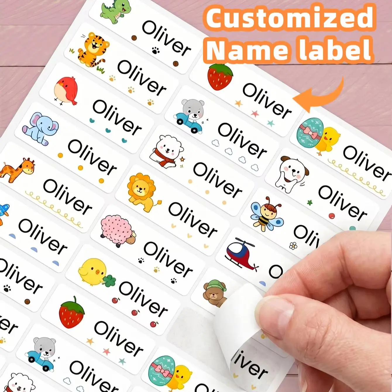 1-300PCS Waterproof Custom Cartoon Name Stickers with Personalized Text for School, Backpacks, Lunch Boxes, Water Bottles