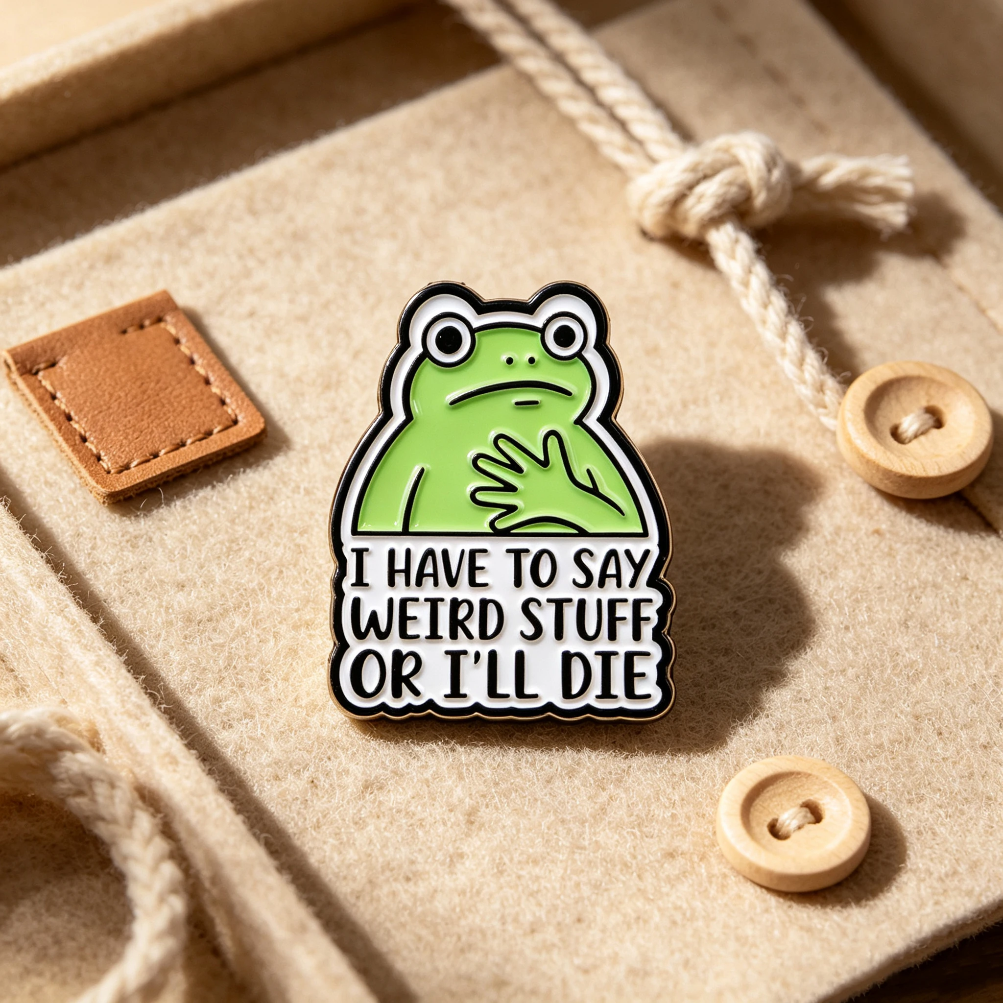 I HAVE TO SAY WEIRD STUFF Enamel Pin Funny Frog Brooch Pines Lapel Pins Badge on Backpack Clothing Accessories Jewelry Gifts