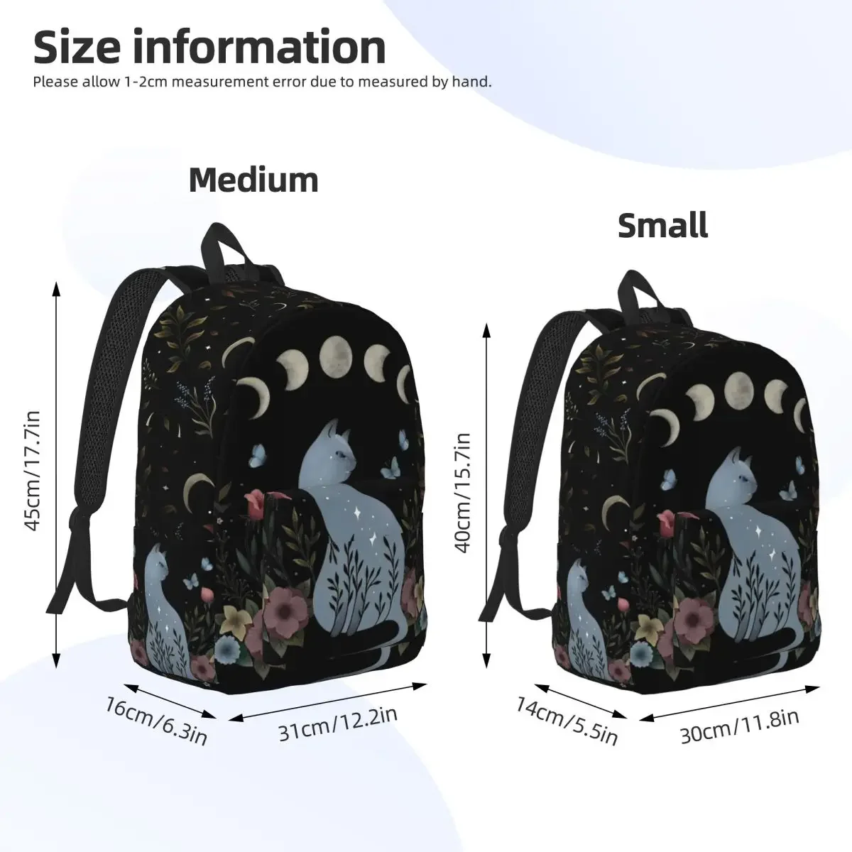 Moonlit Garden Cat On The Hill Sac à dos Sports School Business Moonlight Boho Floral Sac à dos pour homme et femme Sac à bandou