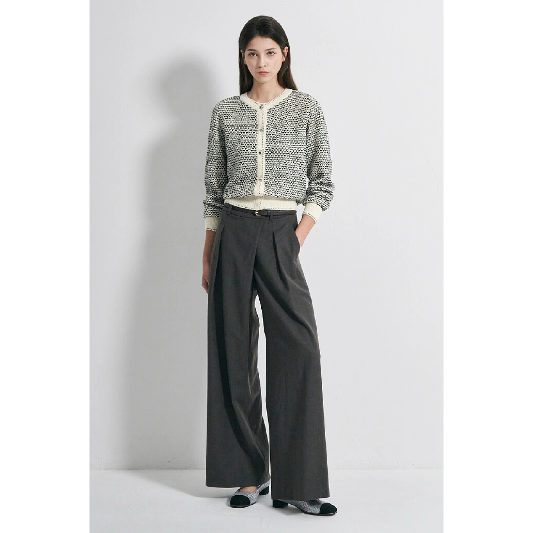 OBZ26 Autumn Casual Lemon Cheese Wide Leg Pants Belted High Waist Trousers Versatile Draped Elegant Commute Style Ladies' Pants