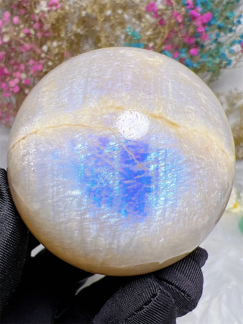 

Natura Crystal Stone Blue Moostone SPhere Free Form Carving Reiki Healing Stone Home Decoration Exquisite Gift