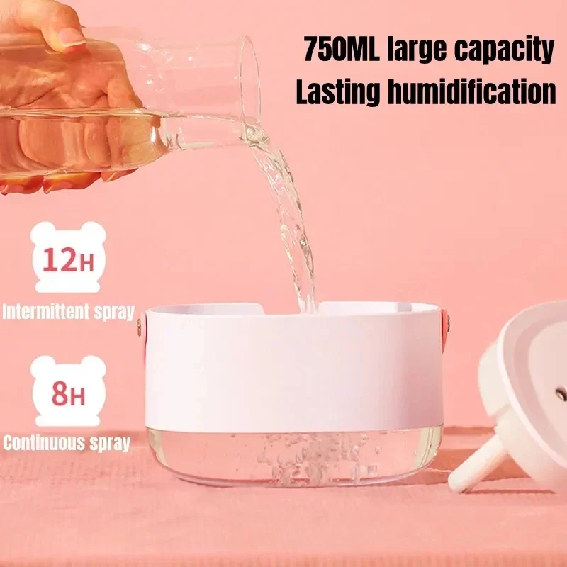 750ML Portable Wireless Humidifier Cartoon Doll Dual Nozzle USB Rechargeable Battery Electric Ultrasonic Air Humidifier Diffuser