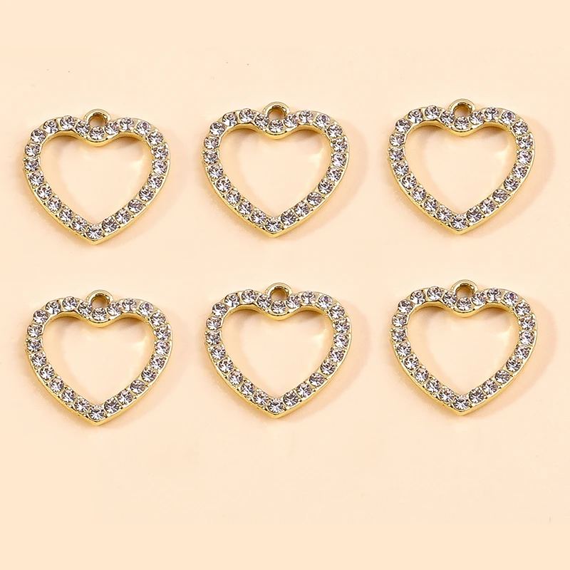 Leslie 10 Stück 18 x 19 mm niedliche goldfarbene Kristall-Liebesherz-Anhänger für Anhänger, Halskette, Armband, handgefertigt, DIY-Schmuckherstellung – Detail 7