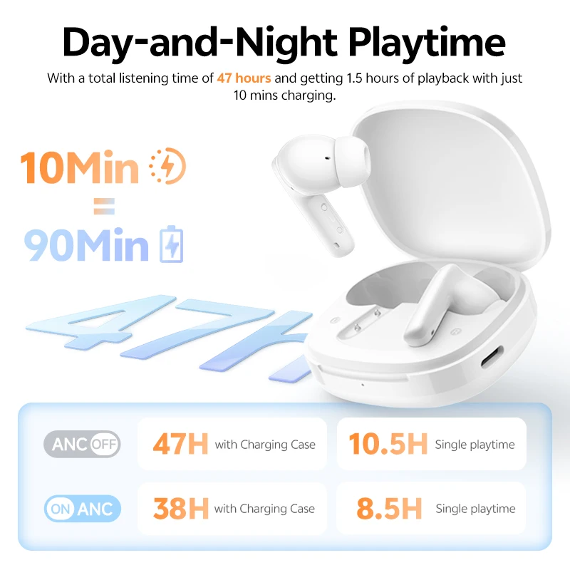 QCY T13 Pro HT23 Adaptive ANC Wireless Earbuds 13mm Drivers Powerful Bass 50dB Hybrid ANC Bluetooth 6.0 Earphones 6 Mics ENC 47H image 4