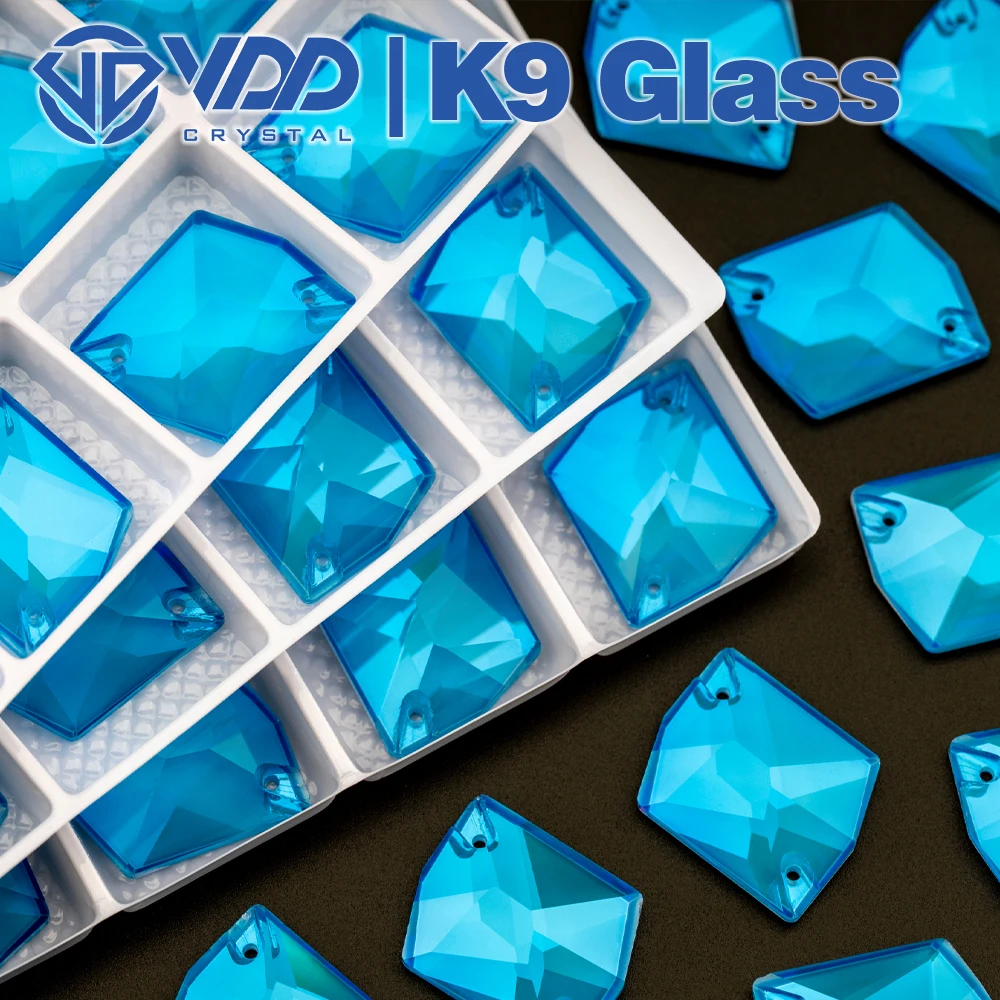 VDD Neon Blue 17x21mm Cosmic Top Quality AAAAA K9 Glass Sew On Rhinestones Flatback Crystal For Clothes Decoration Wedding Dress