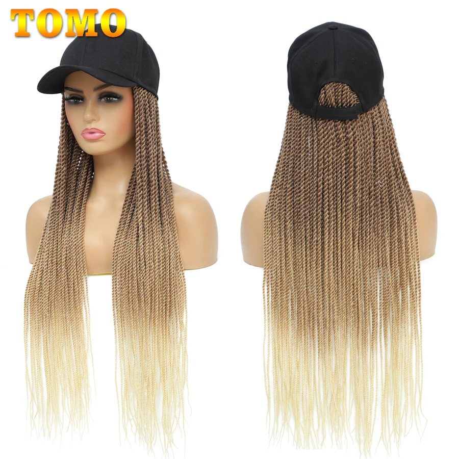 TOMO Boné De Beisebol Com Torção Senegalesa Tranças Sintéticas Extensões De Cabelo Ombre Straight Hairstyle Ajustável Peruca Chapéu Para As Mulheres