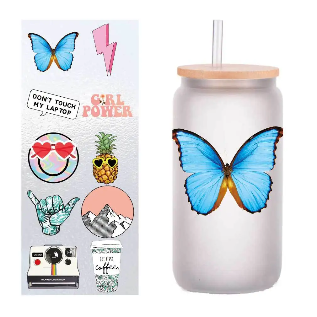

10/Pack cartoon small fresh collection UV transfer stickers Crystal label glass stickers customized four inches
