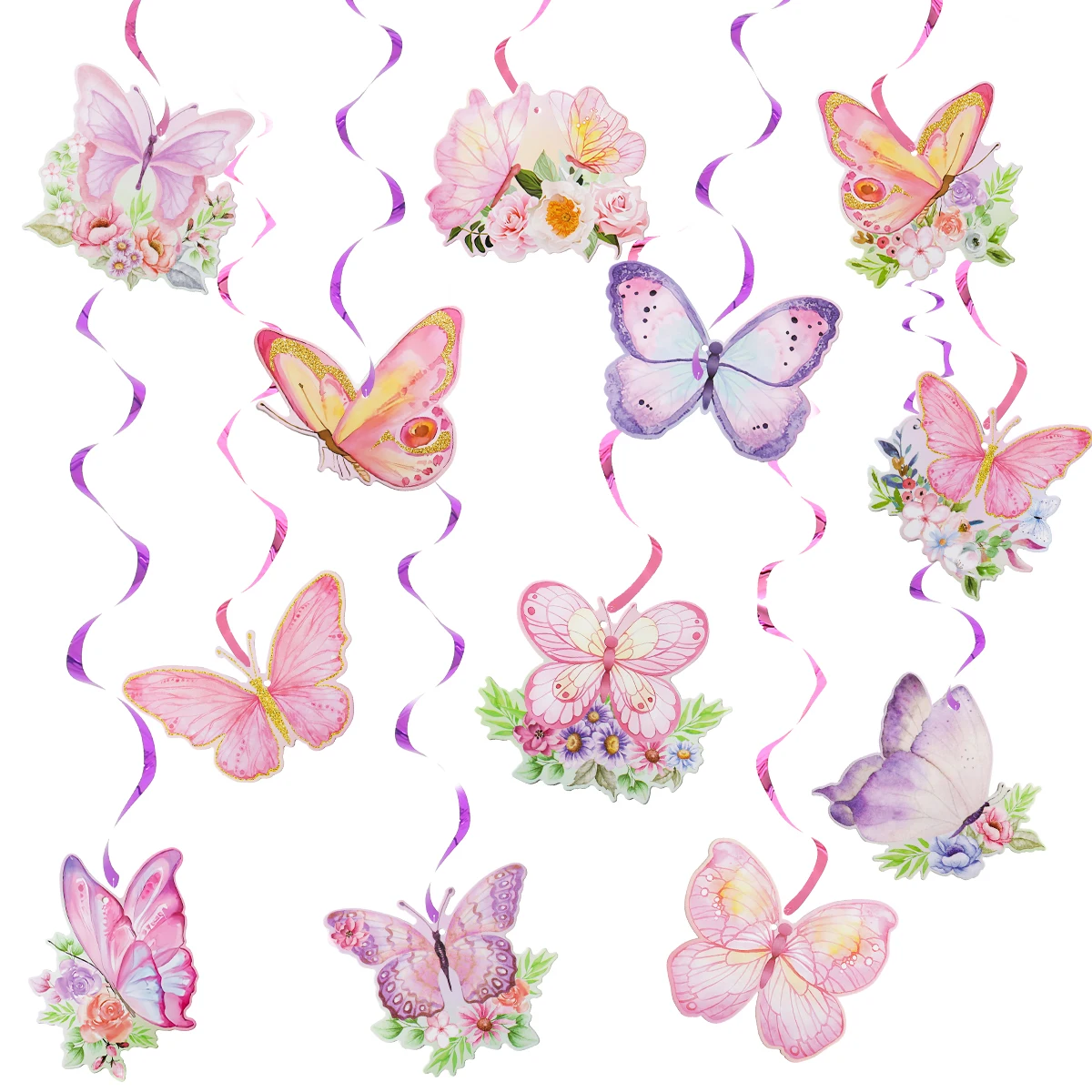 Butterfly Spiral Pendant Pink Butterfly Theme Birthday Party Decorations Baby Shower Wedding Party Supplies Hanging Banner