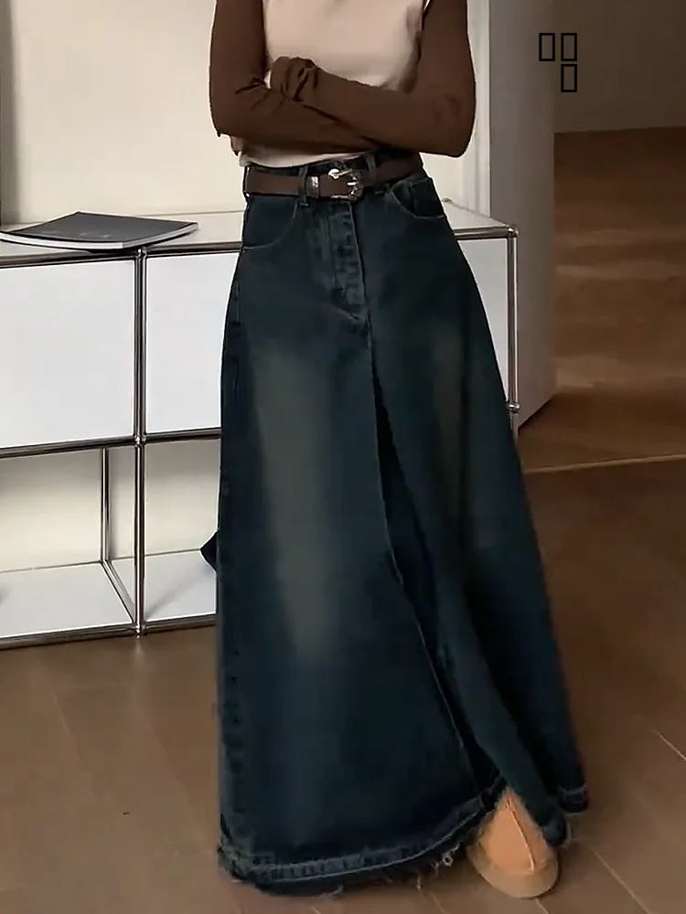 

Ретро-юбка в стиле Spicy Girl, средней длины, скрывающая бедра, стройнящая, джинсовая, свободного кроя, универсальная, весна-осень, новинка, премиум-качество F...