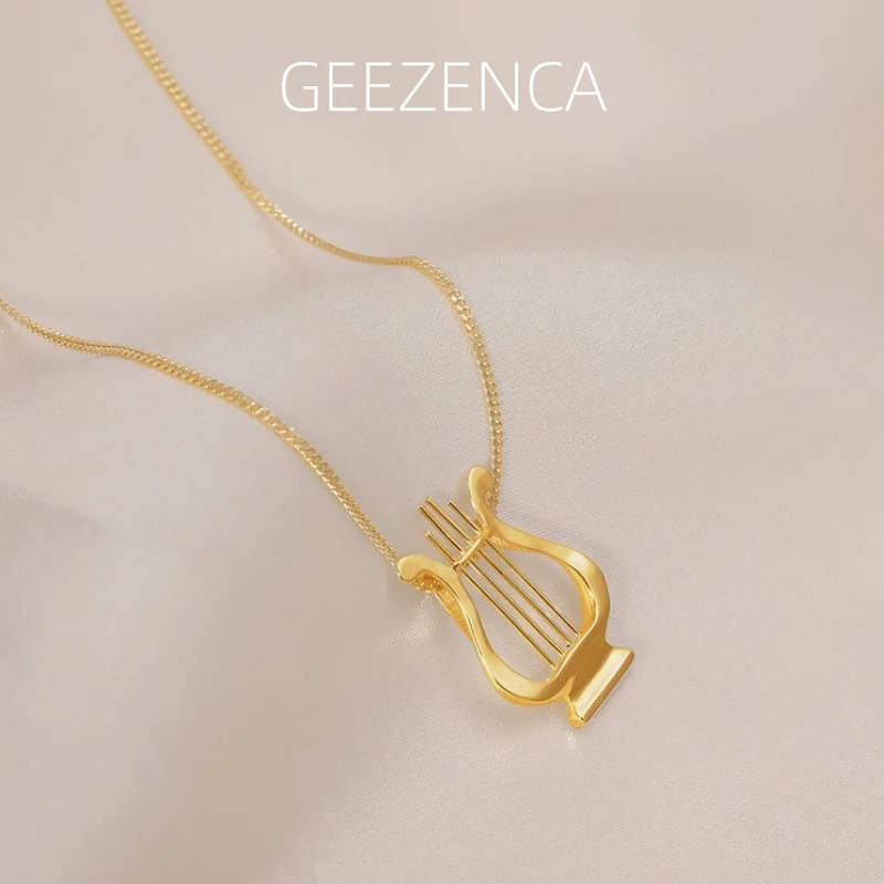 GEEZENCA 925 Sterling Silver Lyre Shape Necklace Pendant For Women Original Design Chic Unique Pendant Without Chain 2023 New