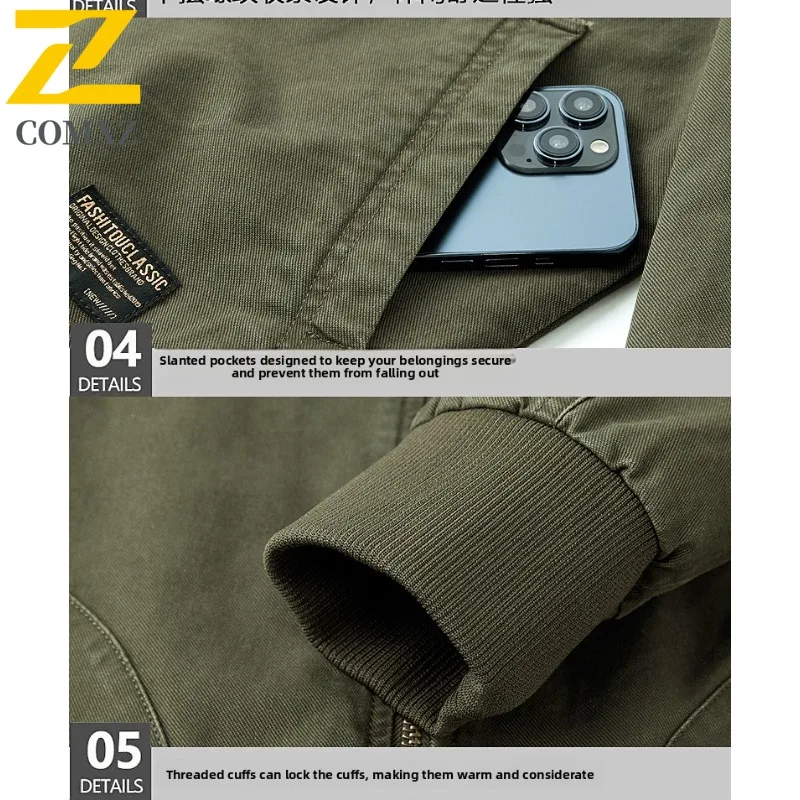 COMXZ Men Trendy Jacket Outdoor Windproof Travel Hunting Camping Pure Cotton Outerwear Lightweight Baseball Collar Trench Coat