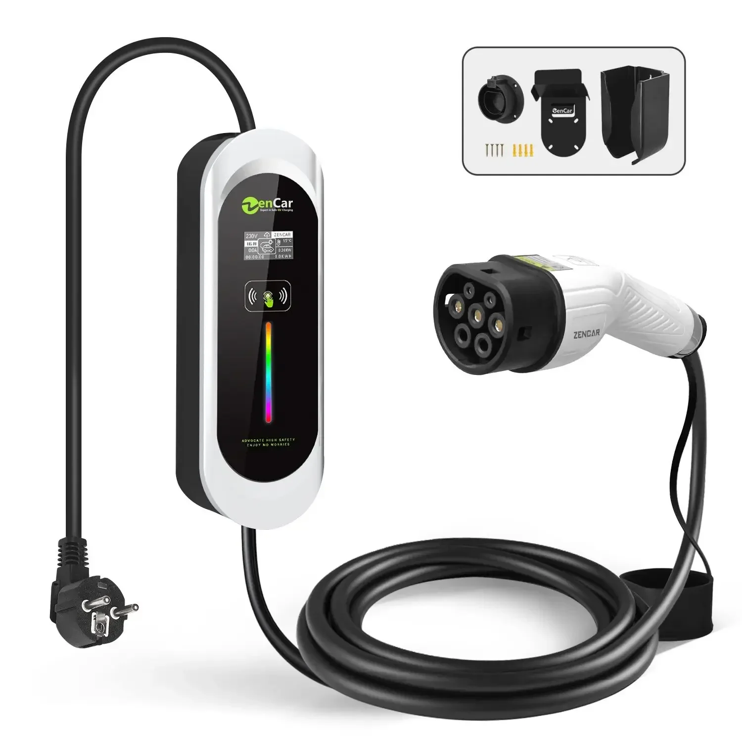 Zencar OEM manufacturer Model E portable EV charger 16A level 2 EVSE  schuko with Temperature sensor with AC 30mA DC 6 mA RCD