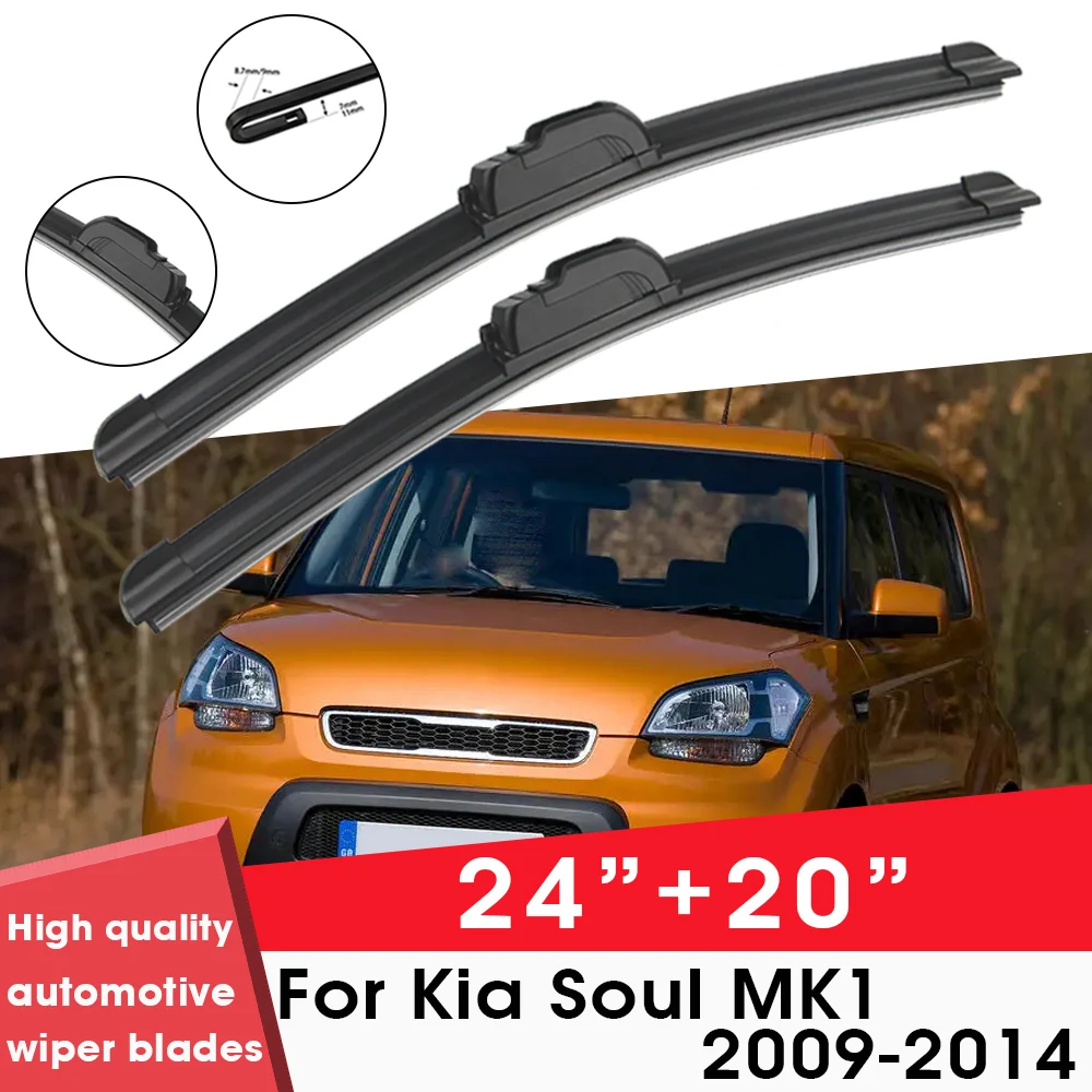 

Car Wiper Blade Blades For Kia Soul MK1 2009-2014 24"+20"Windshield Windscreen Clean Naturl Rubber Cars Wipers Accessories