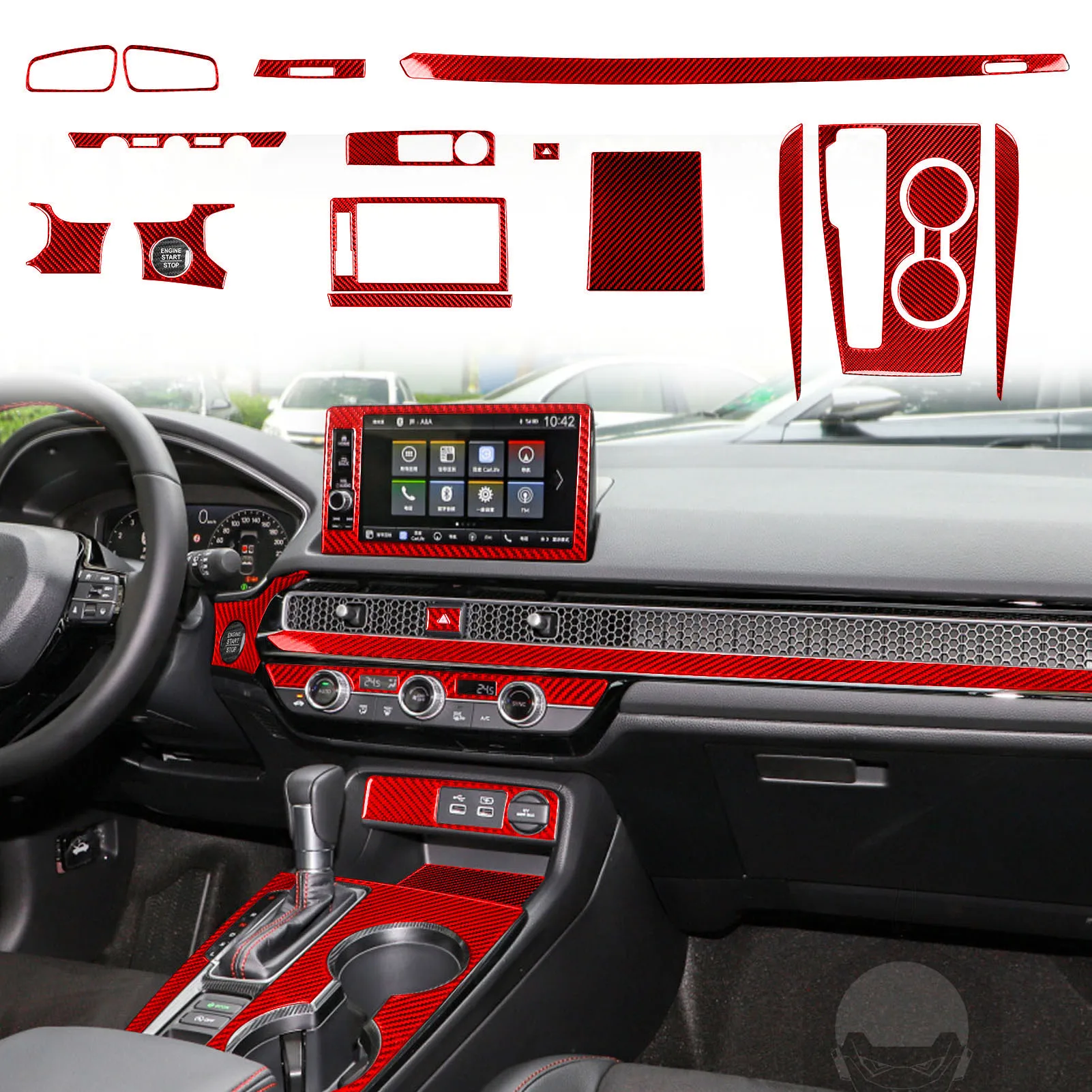 For Honda Civic 2022–2025 Real Carbon Fiber Central console gear lever panel decorative cover Set Car Accessories Sticker