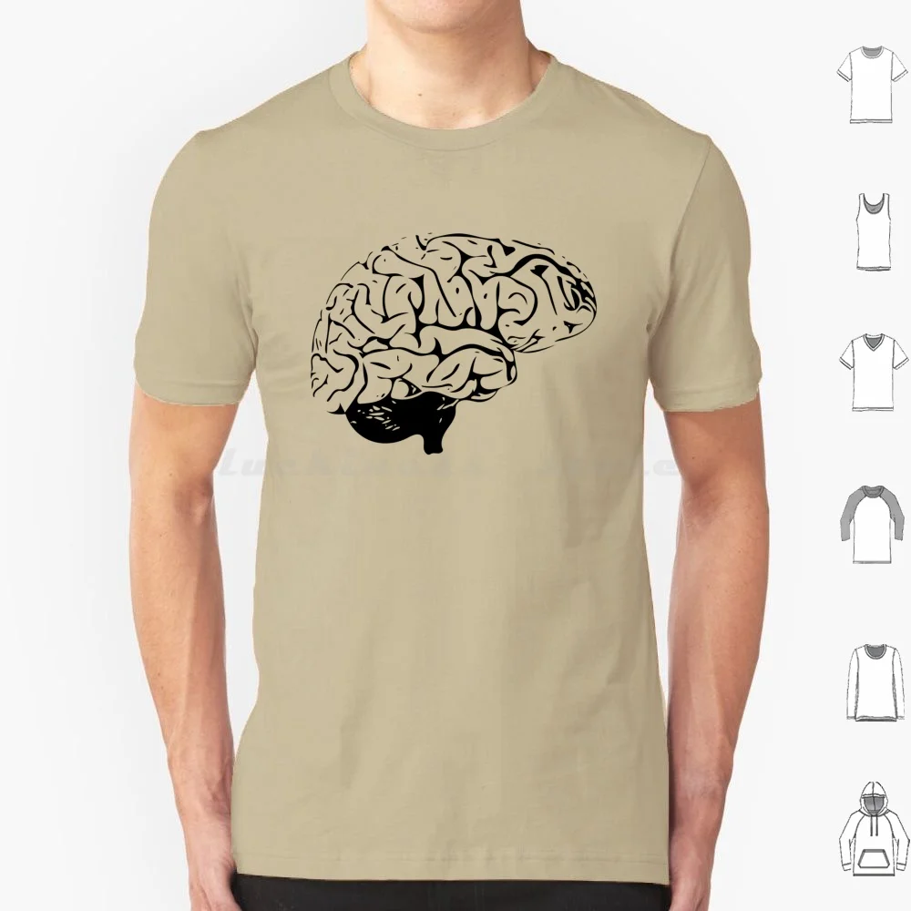 The Brain T Shirt 6xl Cotton Cool Tee Brain Science Smart Intelligent Vector Black Gray Grey Geek