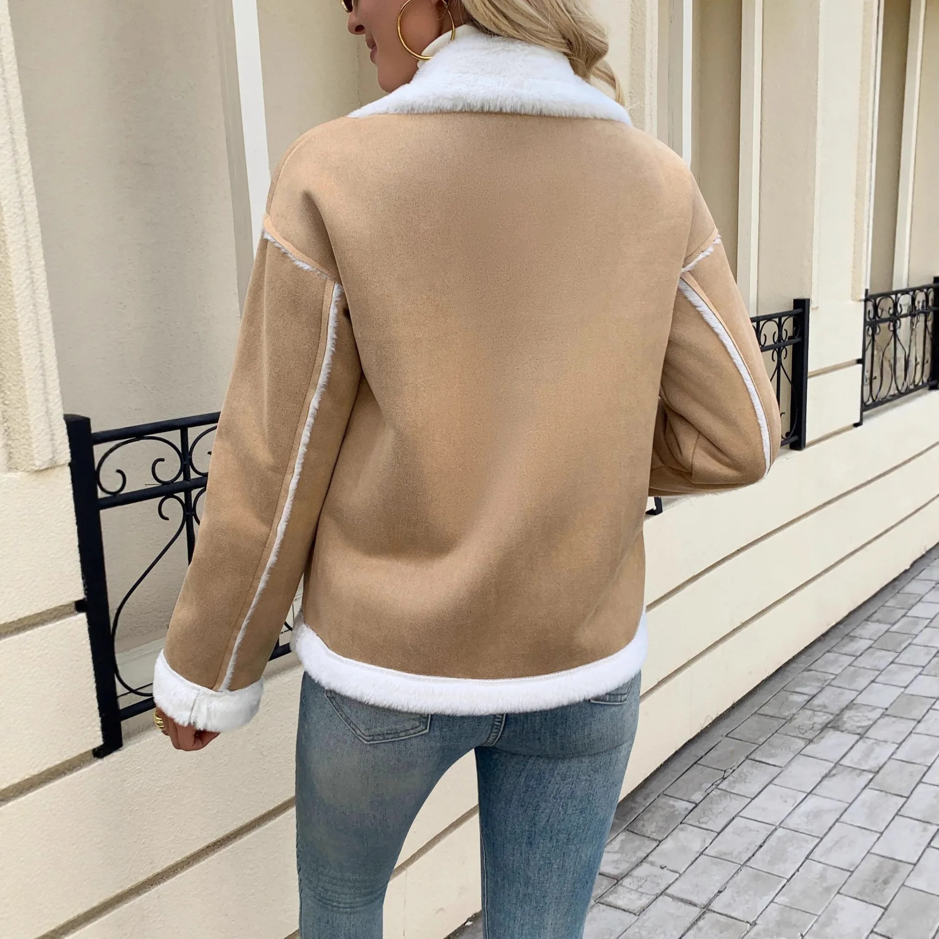 Fashion Lapel Plush Jacket Autumn and Winter Warm Casual Women's Jacket Coat Women