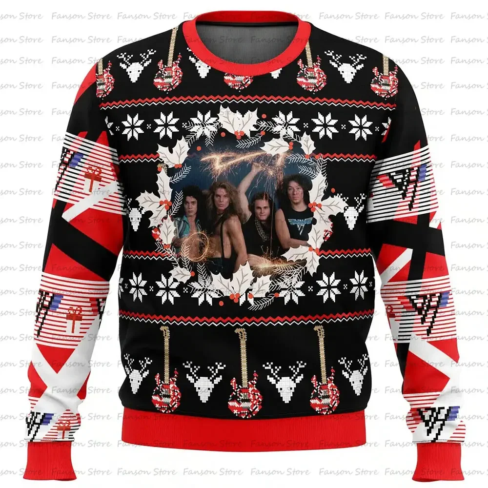 2025 New Van Halen Ugly Christmas Sweater Cartoon Anime Men's and Women's Pullover 2025 New Fashion Couple Hoodie Sportswear Exq