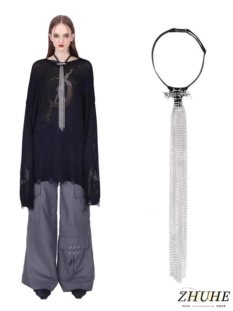 

Three-dimensional Combination Pearl Y2K Millennium Tie Punk Men's And Women's large Tassel Necklace Versatile And Personalized